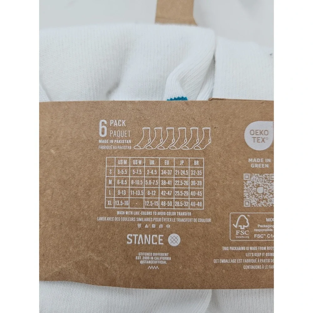 Stance Core Quarter Height Socks White 6 Pack Men's Size LG (11-13.5) NWT